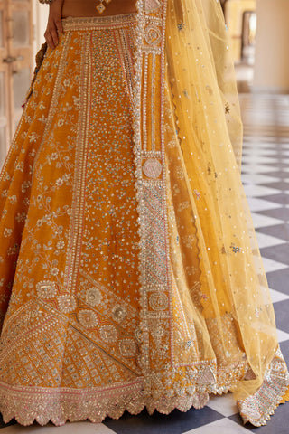 Orange Peel Raw Silk Embroidered Lehenga Set by Osaa By Adarsh, available on Indiaspopup.com