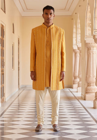 Orange Peel Embroidered Sherwani Set by Osaa By Adarsh Men, available on Indiaspopup.com