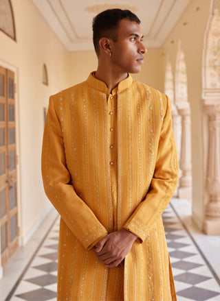 Orange Peel Embroidered Sherwani Set by Osaa By Adarsh Men, available on Indiaspopup.com