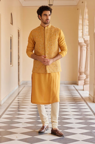 Orange Peel Nehru Jacket And Kurta Set by Osaa By Adarsh Men, available on Indiaspopup.com