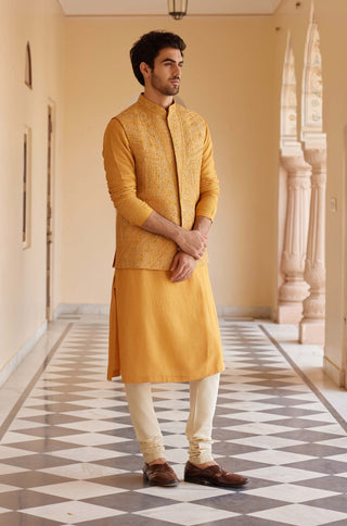 Orange Peel Nehru Jacket And Kurta Set by Osaa By Adarsh Men, available on Indiaspopup.com