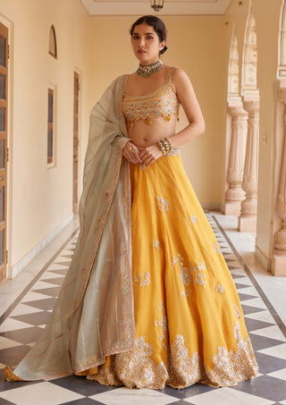 Orange peel embroidered lehenga set