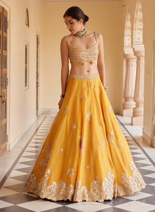 Orange peel embroidered lehenga set