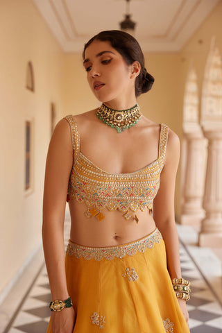 Orange peel embroidered lehenga set