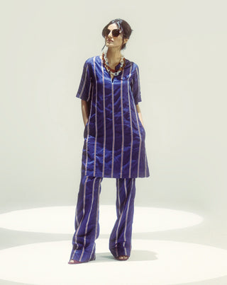 Navy blue stripe kurta and pants