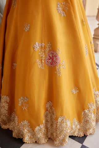 Orange peel embroidered lehenga set