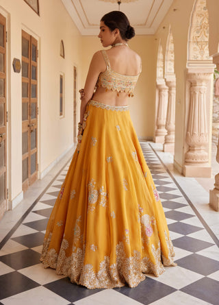 Orange peel embroidered lehenga set