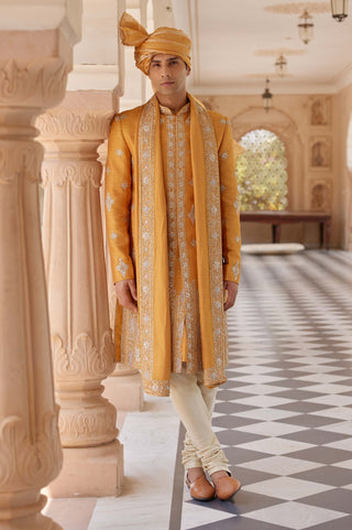 Orange Peel Embroidered Sherwani Set by Osaa By Adarsh Men, available on Indiaspopup.com