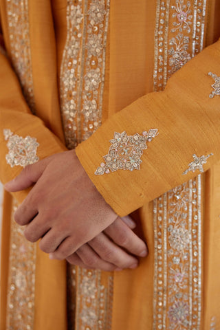 Orange Peel Embroidered Sherwani Set by Osaa By Adarsh Men, available on Indiaspopup.com