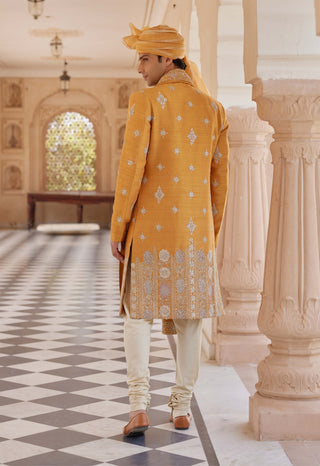 Orange Peel Embroidered Sherwani Set by Osaa By Adarsh Men, available on Indiaspopup.com