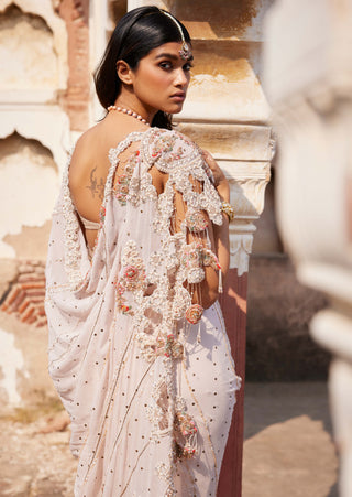 Dolly J-Ilithya Ivory Sari Set-INDIASPOPUP.COM