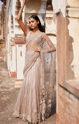 Dolly J-Hecate Dusty Ivory Lehenga Sari Set-INDIASPOPUP.COM