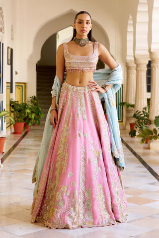 Rosaline pink organza lehenga set