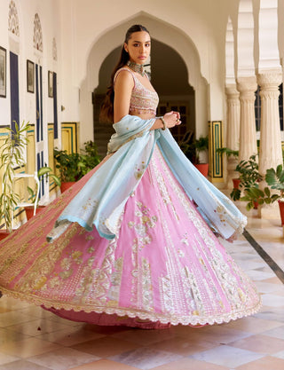 Rosaline pink organza lehenga set