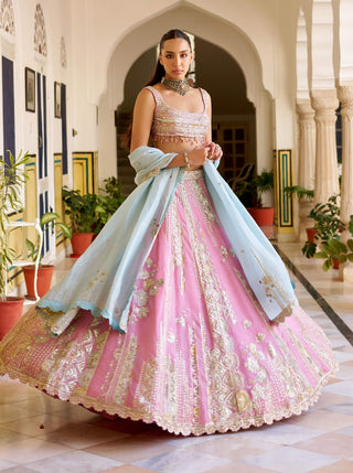 Rosaline pink organza lehenga set