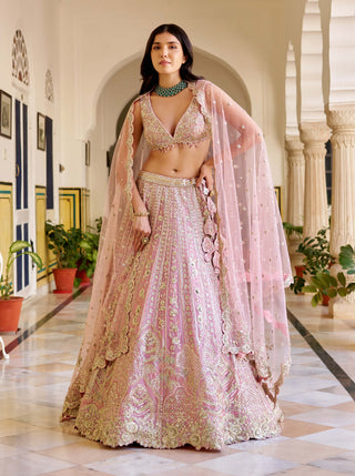 Rosaline pink organza embroidered lehenga set