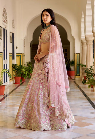 Rosaline pink organza embroidered lehenga set