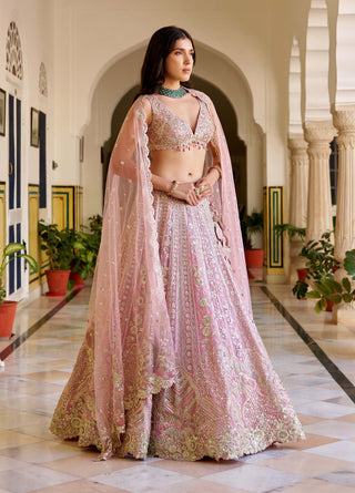 Rosaline pink organza embroidered lehenga set