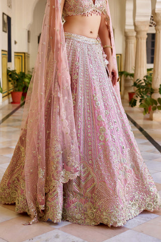 Rosaline pink organza embroidered lehenga set