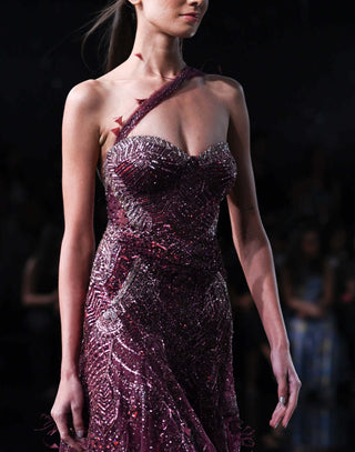 Dolly J-Hebe Maroon Shimmer Gown-INDIASPOPUP.COM