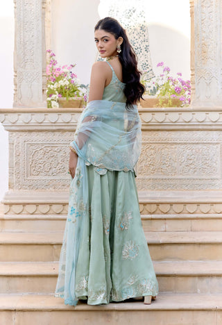 Sage satin silk kurta and sharara set