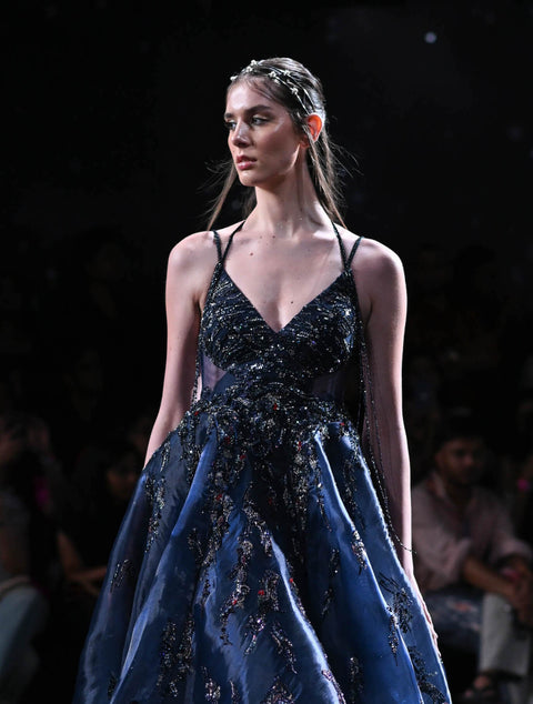 Dolly J-Dione Navy Metallic Gown-INDIASPOPUP.COM