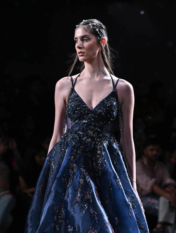 Dolly J-Dione Navy Metallic Gown-INDIASPOPUP.COM