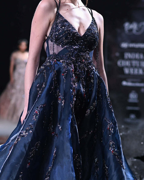 Dolly J-Dione Navy Metallic Gown-INDIASPOPUP.COM