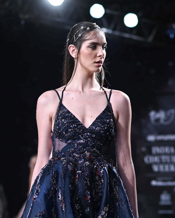 Dolly J-Dione Navy Metallic Gown-INDIASPOPUP.COM