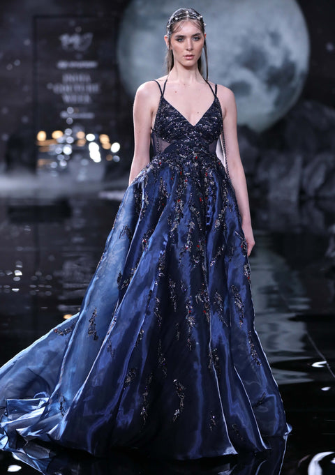 Dolly J-Dione Navy Metallic Gown-INDIASPOPUP.COM