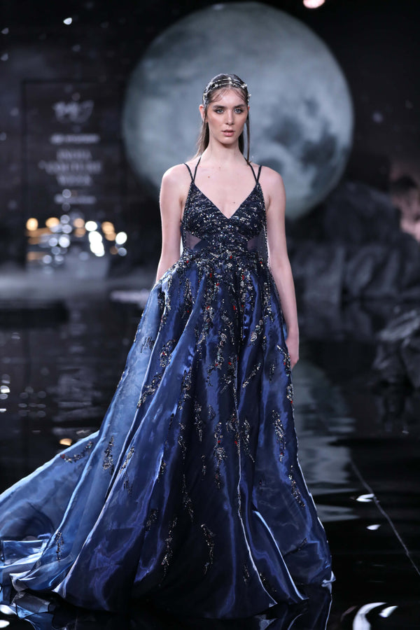Dolly J-Dione Navy Metallic Gown-INDIASPOPUP.COM