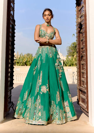 Jewel green organza embroidered lehenga set
