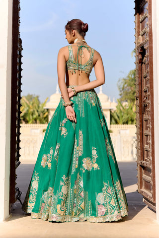 Jewel green organza embroidered lehenga set