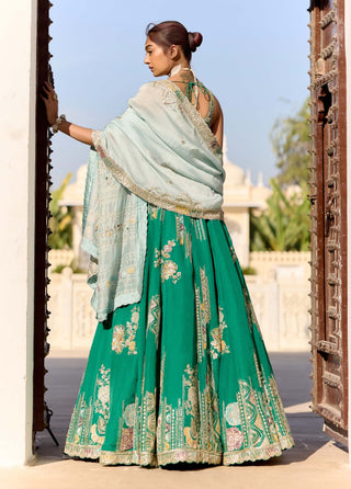 Jewel green organza embroidered lehenga set