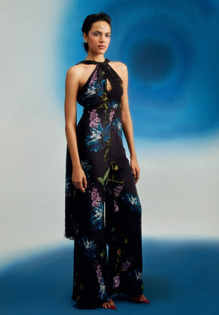 Cobalt passion printed scarf jumpsuit