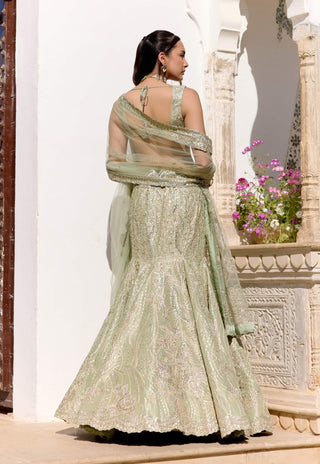 Sage tissue silk fish cut lehenga set