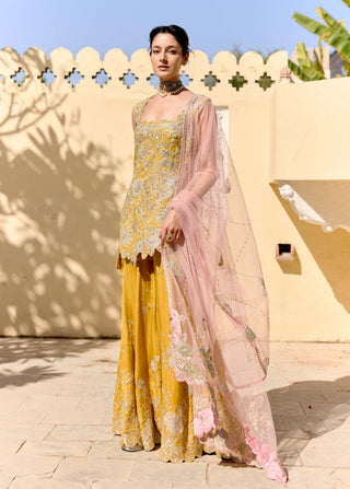 Canary yellow organza kurta and sharara set