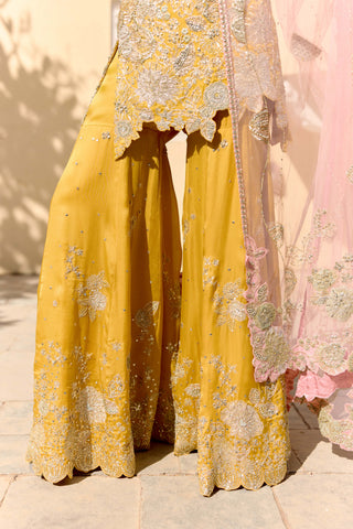 Canary yellow organza kurta and sharara set