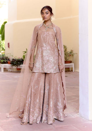 Caramel taupe tissue silk kurta and sharara set