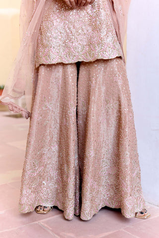Caramel taupe tissue silk kurta and sharara set