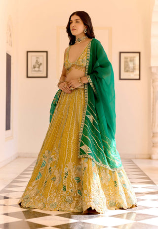 Canary yellow organza embroidered lehenga set
