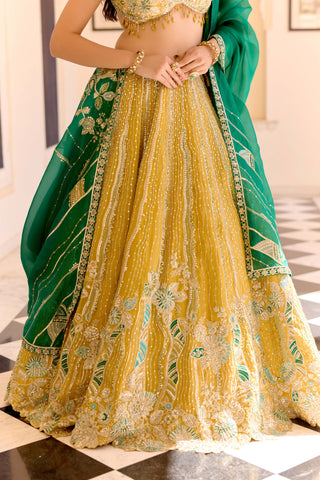 Canary yellow organza embroidered lehenga set