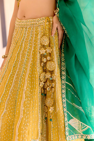 Canary yellow organza embroidered lehenga set