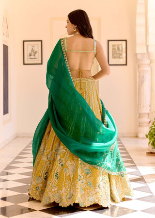 Canary yellow organza embroidered lehenga set