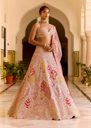 Rosaline pink raw silk bridal lehenga set
