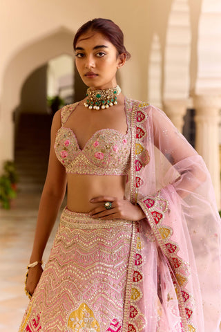 Rosaline pink raw silk bridal lehenga set