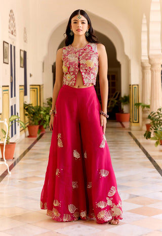 Cut ruby organza top with garara