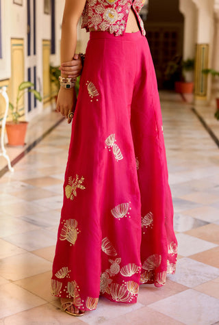 Cut ruby organza top with garara