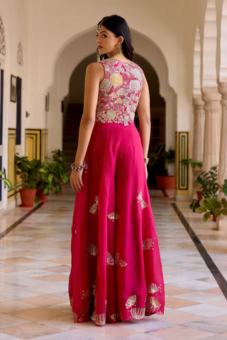 Cut ruby organza top with garara