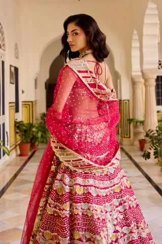 Cut ruby organza embroidered lehenga set